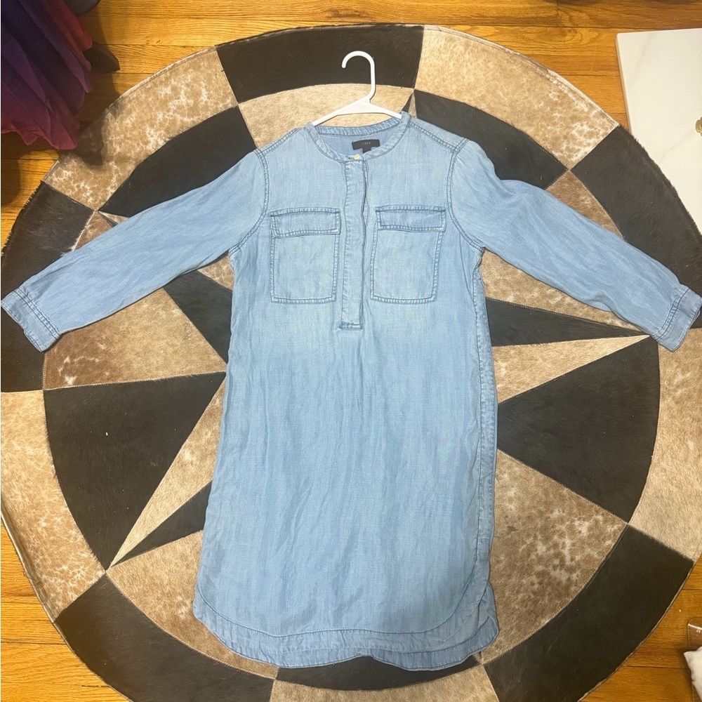 J Crew Chambray Pop Over Double Pocket Shirt Dress #0034